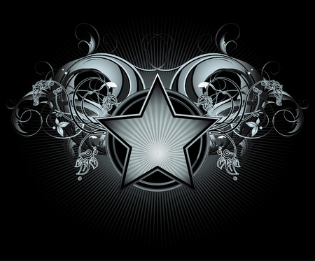 star with floral elementsのイラスト素材