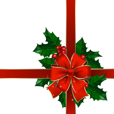 christmas background with bow and hollyberyのイラスト素材