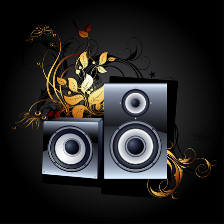 web icon speakers with floral elementsのイラスト素材