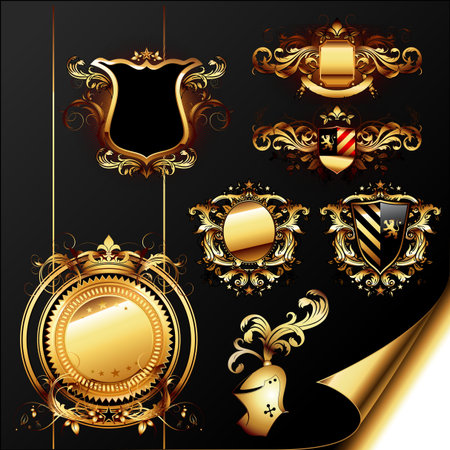 set of ornamental golden heraldic elementsのイラスト素材