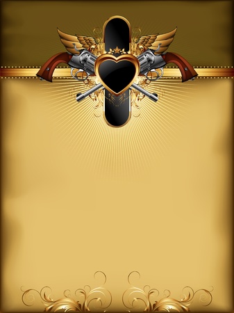 ornate golden frame with gunsのイラスト素材