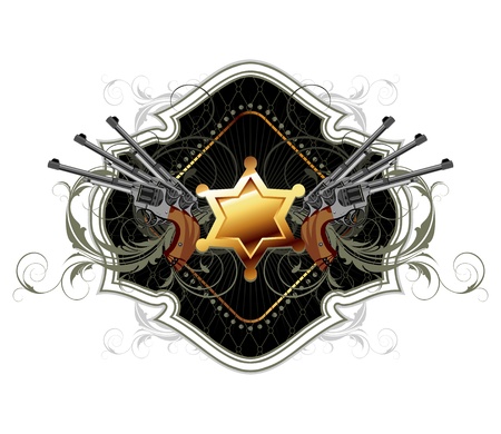 sheriff star with guns ornate frameのイラスト素材