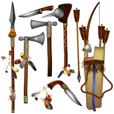 set of  weapons American Indianのイラスト素材