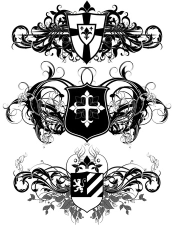 set of ornamental heraldic shieldsのイラスト素材