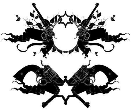 set of ornamental elements with gunsのイラスト素材