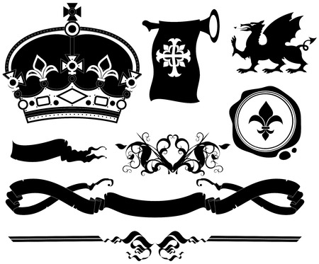 set of ornamental heraldic elementsのイラスト素材