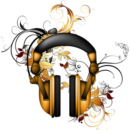 headphones with floral elementsのイラスト素材