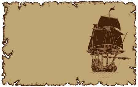 marine theme, old parchment with a sailboatのイラスト素材