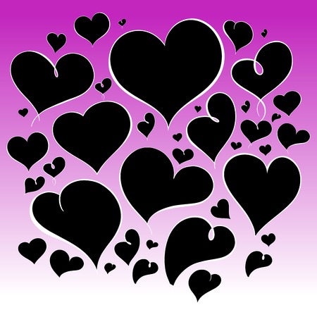 set of black hearts on the pink backgroundのイラスト素材