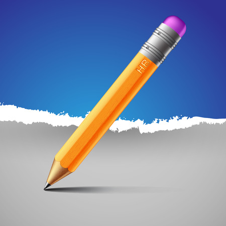 yellow pencil on the ragged paper backgroundのイラスト素材