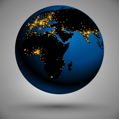 earth at night with the black continent and light citiesのイラスト素材