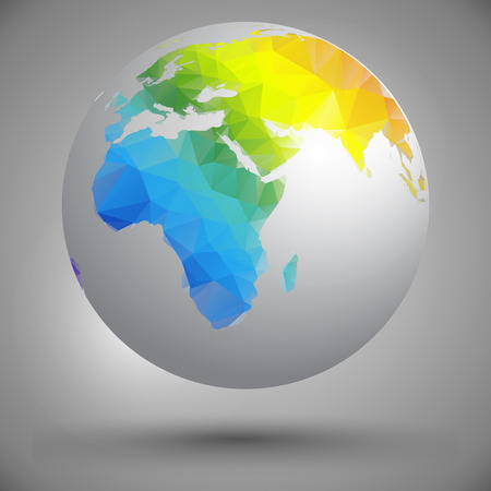 globe with silhouettes of continents in yellow, green and blue colorsのイラスト素材