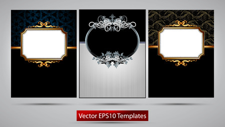 Illustration pour three ornate  frames of different colors on a gray background - image libre de droit