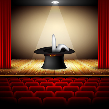 Interior auditorium with a hat magician on stageのイラスト素材