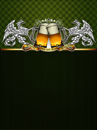 background or label beer made in a retro style on a green backgroundのイラスト素材