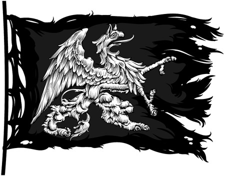 medieval old shabby banner with the image of a griffinのイラスト素材