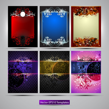 six richly decorated frames of different colors on a gray backgroundのイラスト素材