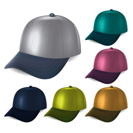 set of colored caps fashionable styleのイラスト素材