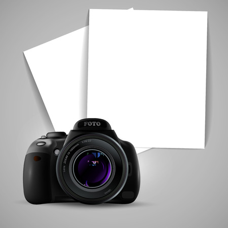 photo camera and two sheets of white paperのイラスト素材