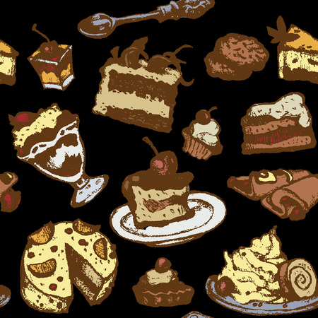 set of cakes and desserts, seamless textureのイラスト素材