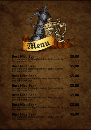 design template menu beer restaurant on a old paper backgroundのイラスト素材