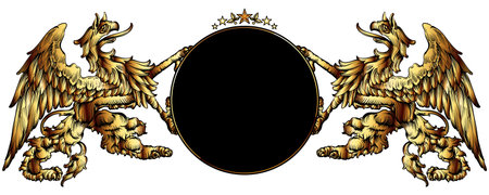 two griffins holding a round shield for your textのイラスト素材