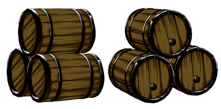 Six wine of barrels for beer, freehand drawingのイラスト素材