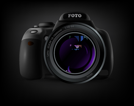 camera with violet lens flare on a gray backgroundのイラスト素材