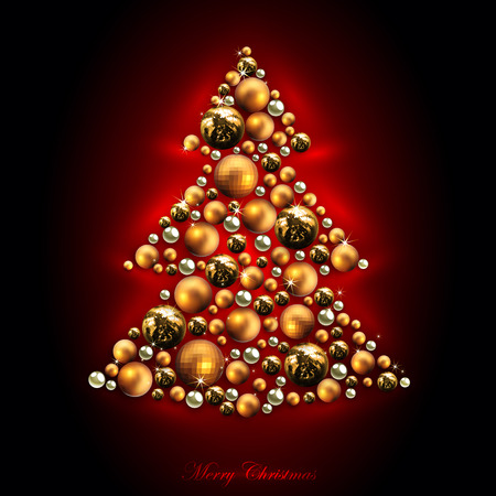 decorative Christmas tree made of golden ballsのイラスト素材