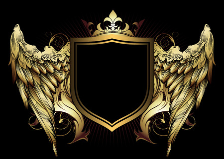 ornate background with shield and wings in retro styleのイラスト素材
