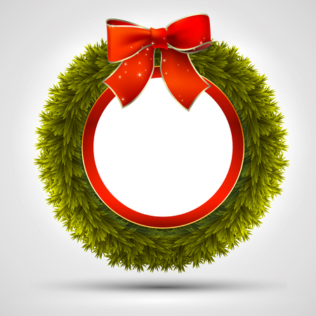 Christmas wreath decorated with branches fir, ribbons and bowのイラスト素材