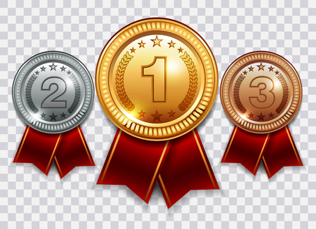 Three medals of different denominations on a checkered backgroundのイラスト素材