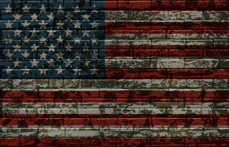 American striped flag painted on a brick wall.のイラスト素材