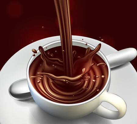 chocolate  advertising design  with  splash elements,  high detailed realistic illustrationのイラスト素材