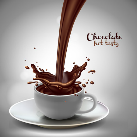 chocolate  advertising design  with  splash elements,  high detailed realistic illustrationのイラスト素材