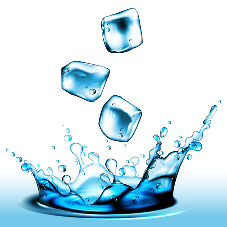 Pieces of clear ice in a splash of liquid, high detailed realistic illustrationのイラスト素材