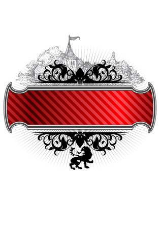 Background in retro style with an image of a medieval castle. Highly realistic illustration.のイラスト素材