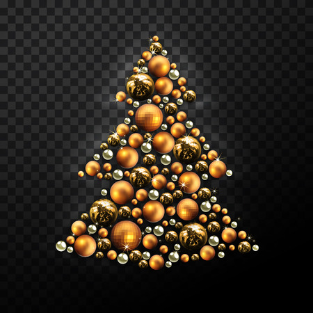 Decorative Christmas tree made of golden balls. High detailed realistic illustrationのイラスト素材