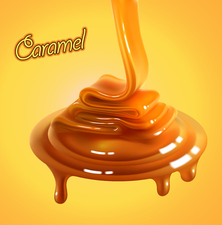 The glossy stream of caramel flows to the surface and freezes in beautiful waves.High detailed realistic illustrationのイラスト素材