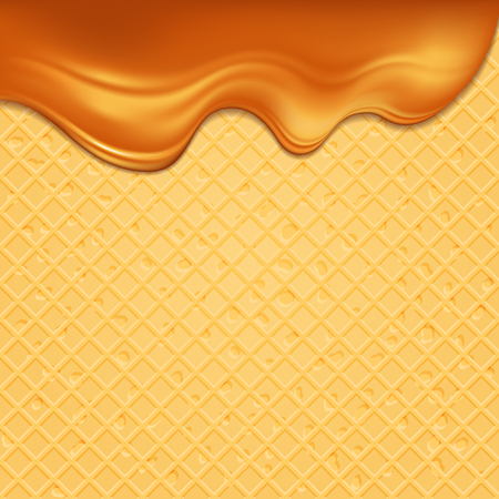 Waffles on which the glossy stream of caramel flows.のイラスト素材