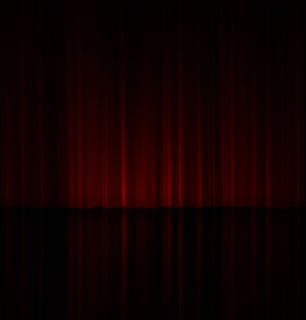 Theatrical scene. A slightly highlighted red curtain is reflected in the floor.  3D vector. High detailed realistic illustrationのイラスト素材