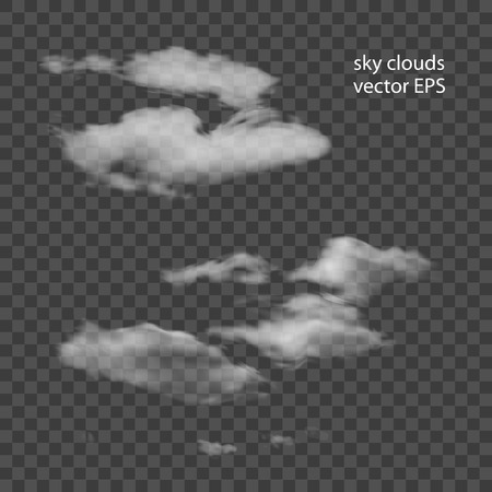 Transparent sky clouds on a checkered background. 3D vector. High detailed realistic illustrationのイラスト素材