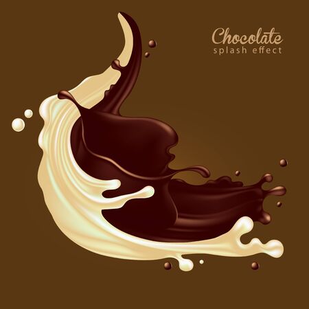 A jet of chocolate and white milk merge with the splash effect.   3D vector. High detailed realistic illustrationのイラスト素材