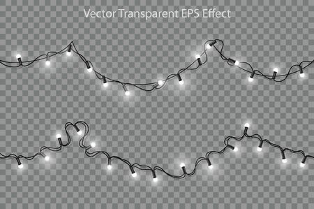 Two white garlands on transparent background. Festive decorations.  Highly realistic illustration.のイラスト素材