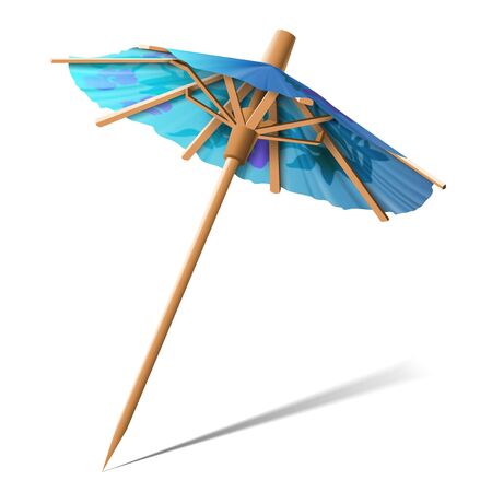Small blue paper umbrella for decorating desserts on a white background. Highly realistic illustration.のイラスト素材