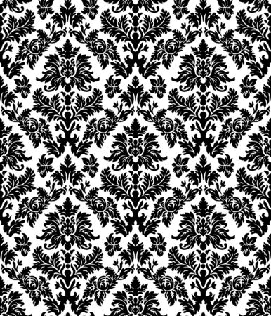 Black and white geometric seamless pattern with floral ornaments. High realistic illustration.のイラスト素材
