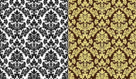 Seamless texture with floral patterns in two versions - black and white and brown-yellow. High realistic illustration.のイラスト素材