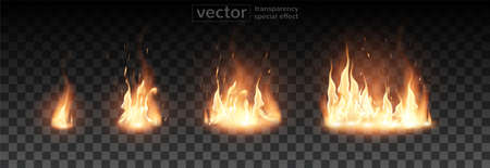 Tongues of flame, sparks, transparent smoke on a checkered background. Very realistic illustration.のイラスト素材