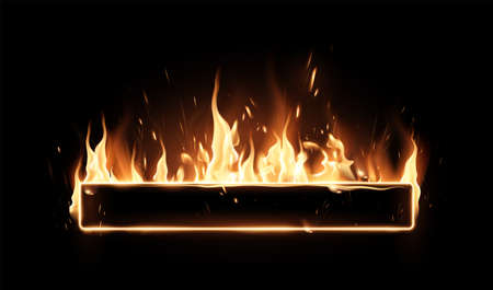 Burning frame on a black background. A special transparent smoke effect. Highly realistic illustration.のイラスト素材