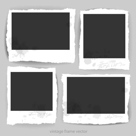 Four black frames on white paper with torn edges. Realistic illustration.のイラスト素材
